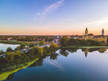 High angle view of buildings in water