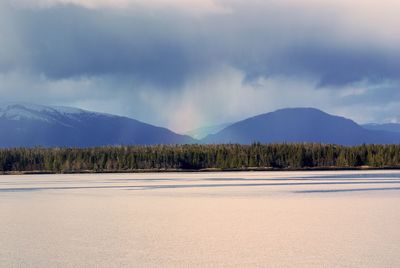 Scenic view of landscape and mountains against sky