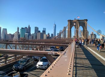 Suspension bridge over river