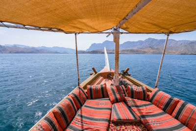 Scenic view of sea against sky frm arabian dhow boat.