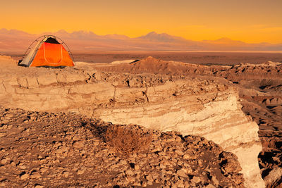 Camping tent in the desert, valle de la luna in san pedro de atacama, atacama desert, chile