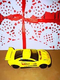 Close-up of yellow toy car