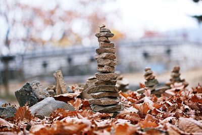 Close-up of stack of pebbles