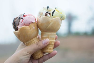 Close-up of hand holding ice cream cone