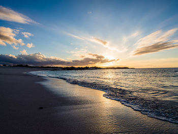 Scenic view of beach against sky during sunset