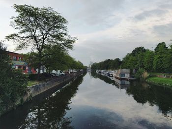 Reflection of trees in river against sky