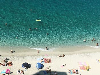 High angle view of tourist on beach