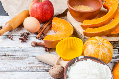 High angle view of fruits on table