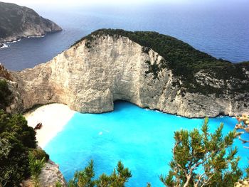 High angle view of bay and rocks