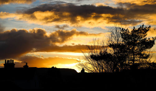Silhouette of trees against cloudy sky
