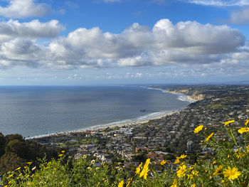 Scenic view of sea against cloudy sky