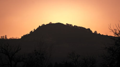 Scenic view of silhouette mountain against clear sky