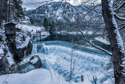 Waterfall in winter, lechfall in füssen, bavaria germany.