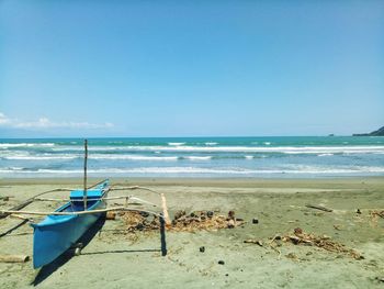 Scenic view of beach against clear blue sky