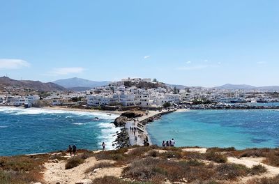 Scenic view of sea against blue sky