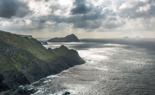 Scenic view of sea against cloudy sky