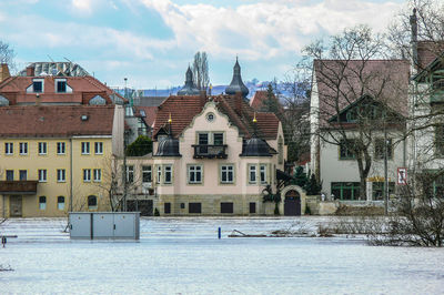 Houses in winter against sky