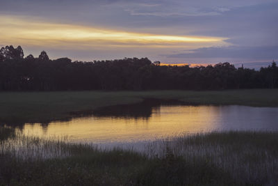 Scenic view of lake against sky during sunset