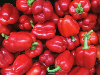Full frame shot of red bell peppers at market stall