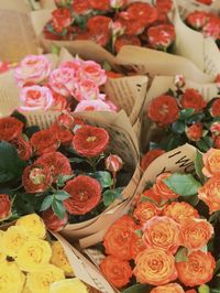 High angle view of rose bouquet on table