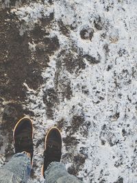 Low section of person standing on snow