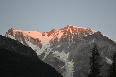 Scenic view of snowcapped mountains against clear sky