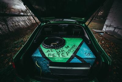 High angle view of abandoned car