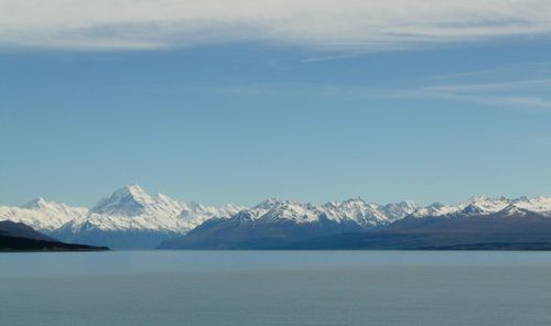 Scenic view of snow covered mountains