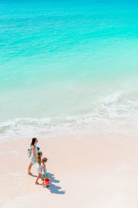 High angle view of women on beach