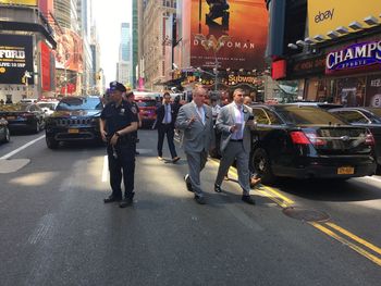 People walking on city street