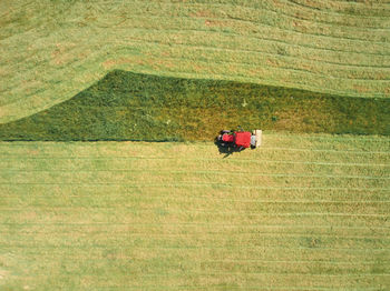 High angle view of people on field