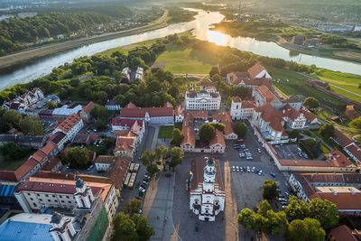 Aerial view of buildings in town