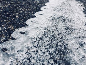 Close-up of snow on road