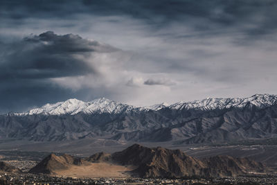 Scenic view of snowcapped mountains against sky