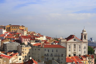 Buildings in town against sky