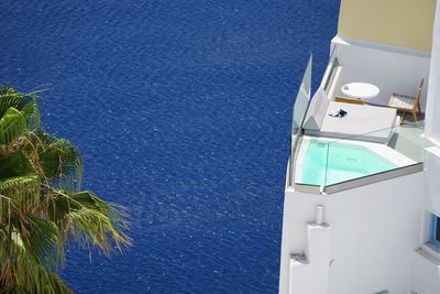 High angle view of sailboat in sea