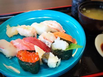 Close-up of sushi served in plate