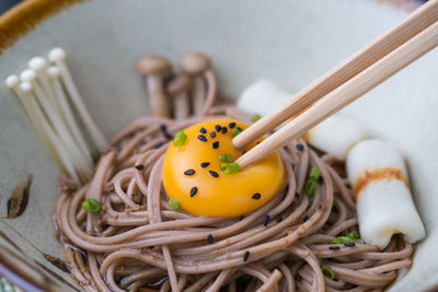 Close-up of noodles in container