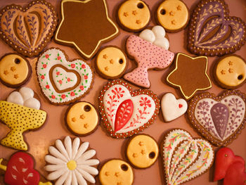 Variety of gingerbread cookies on table