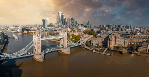 Aerial panoramic cityscape view of london and the river thames