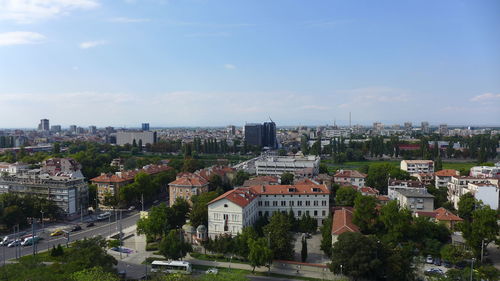 High angle view of buildings in city