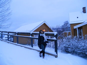 Man standing on snow against sky