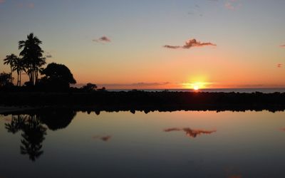 Scenic view of lake against sky during sunset
