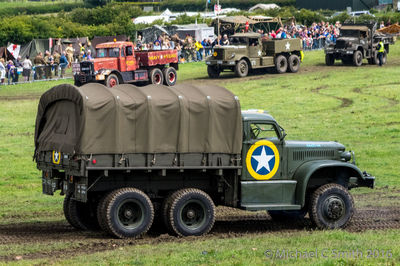 Tractor on grassy field