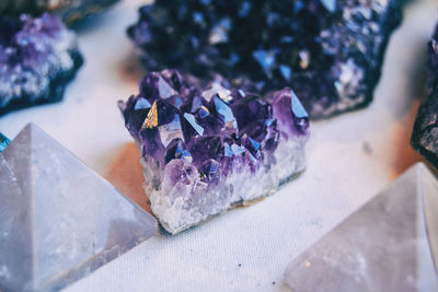 Close-up of purple paper on table