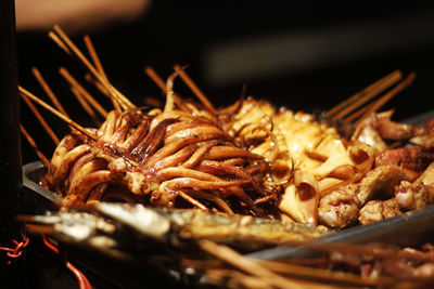 High angle view of food served on table