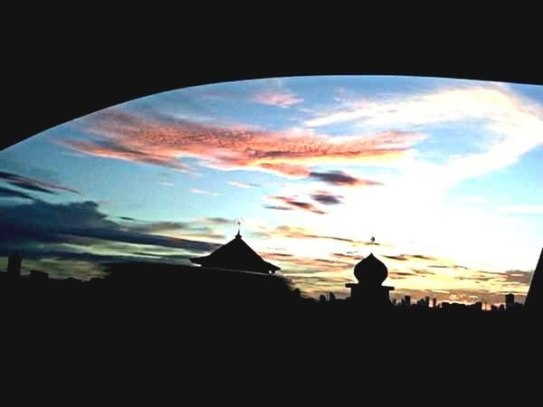 sunset, silhouette, sky, cloud - sky, built structure, architecture, orange color, cloud, building exterior, beauty in nature, scenics, dark, dramatic sky, dusk, nature, tranquility, cloudy, tranquil scene, dome, outline