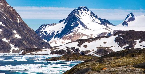 Scenic view of snowcapped mountains against sky