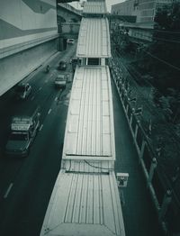 High angle view of railroad tracks in city