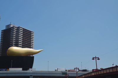 Low angle view of buildings against clear sky